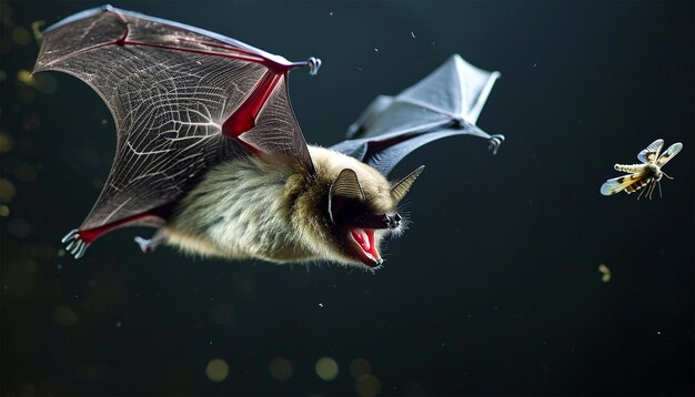 Foto el murciélago volador cazando moscas en el bosque el morcego gris de orejas largas plecotus austriacus