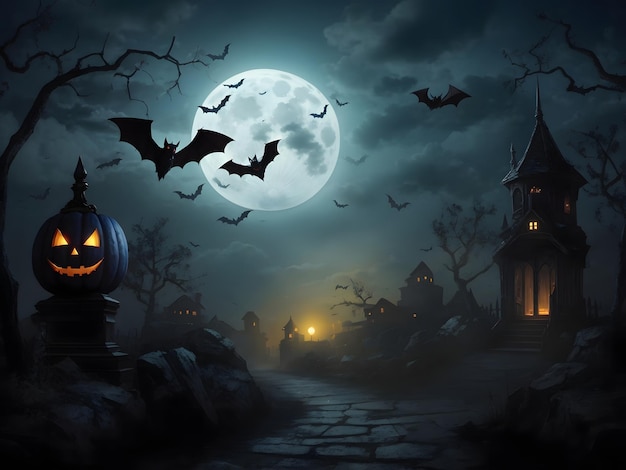 Murciélagos a la luz de la luna fondo de halloweenMurciélagos a la luz de la luna fondo de pantalla de halloween ai generado