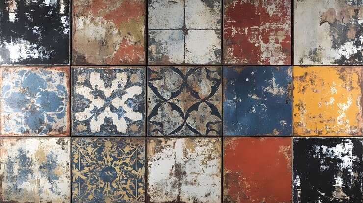 Un muro de azulejos de cerámica con patrones de angustia