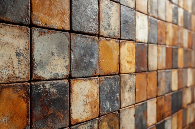 Un muro de azulejos cuadrados en tonos de tierra