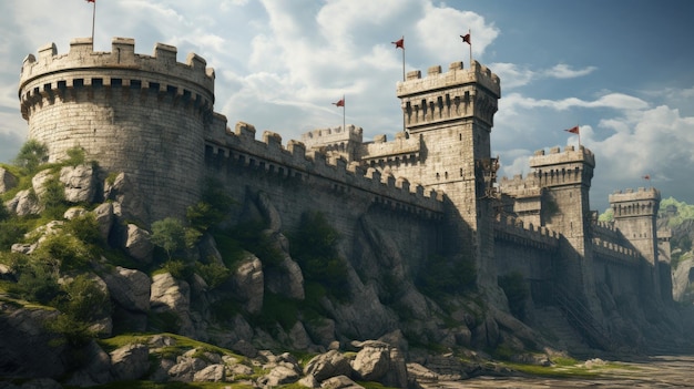 Foto muro del castillo con el caballero