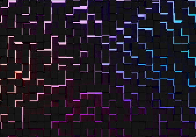 Muro de cubos de cuadrícula aleatorios renderizado 3d de fondo degradado