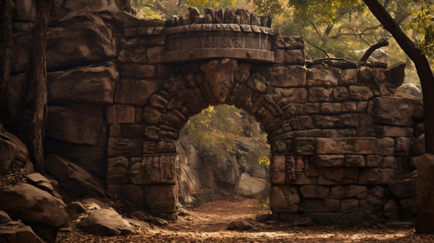 Muro de entrada con arco de piedra