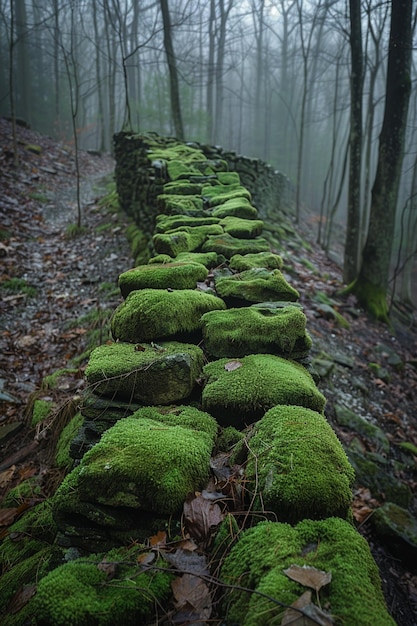 Muro de piedra cubierto de musgo