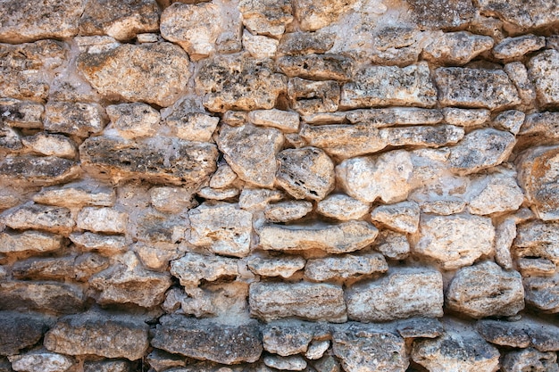 Muro de roca de piedra sin fisuras. Textura, estilo antiguo, fondo