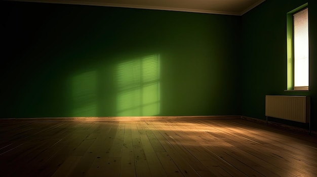 Muro verde en una habitación verde con una ventana que dice 'verde'