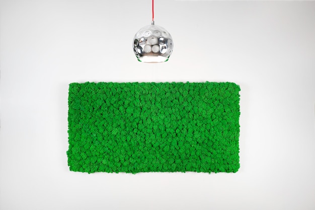 Muro verde de musgo estabilizado contra un fondo gris claro