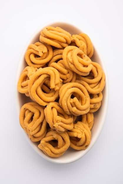 Murukku, também conhecido como chakli, lanche vegetariano tradicional do sul da Índia