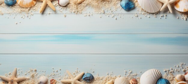 Muscheln auf Holz und Sand Sommer