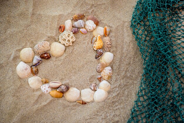 Muscheln mit Fischernetz und Hut