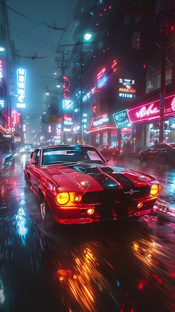 Un muscle car clásico con papel tapiz de carreras NeonLit