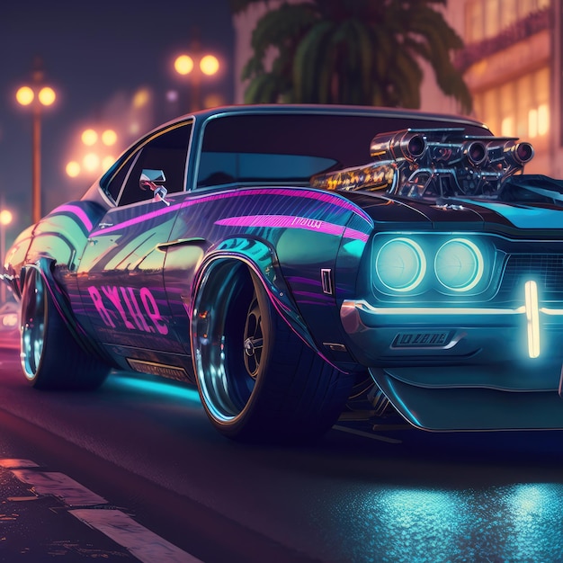 Muscle car neon IA generativa