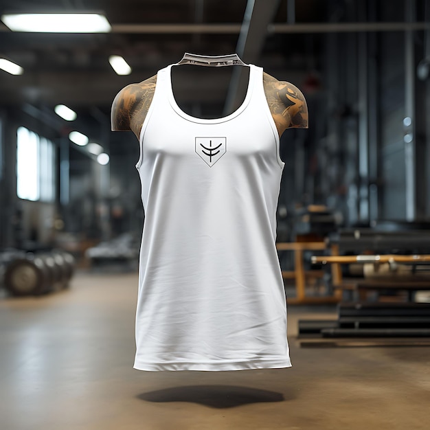 Muscle Tank Top Gewichtheben Fitnessstudio-Umgebung mit Hantel ein sauberes Blank White Photoshoot Tee