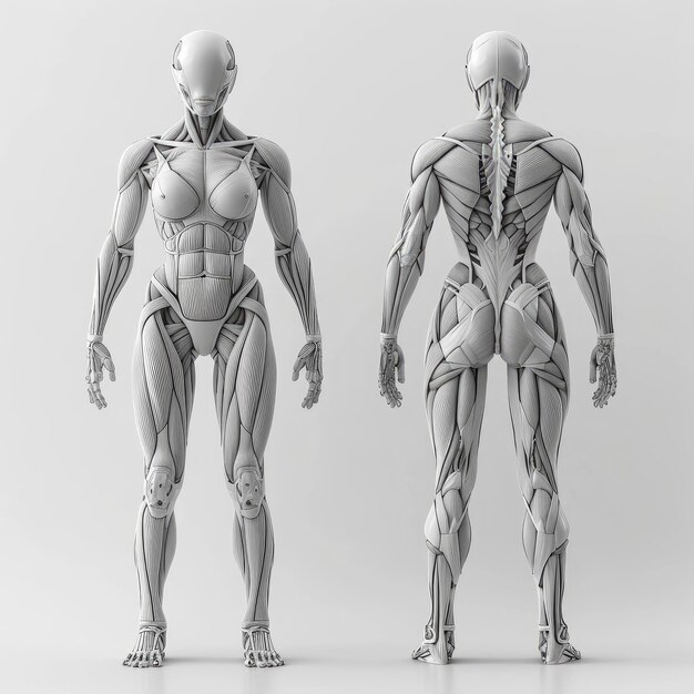 Musculatura feminina Ilustração por computador 3D Ilustração 3D