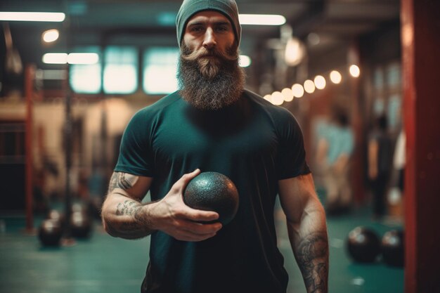 Foto los músculos se agitan cuando un hombre muestra su fuerza y determinación en una agotadora sesión de crossfit