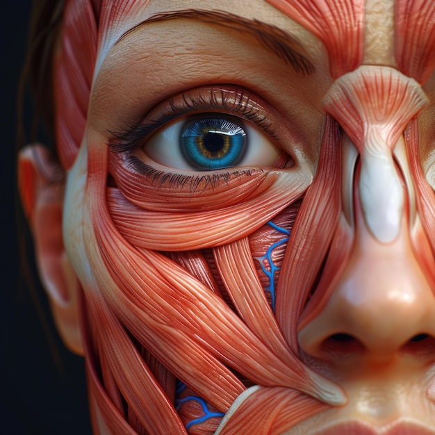 Musculos faciales femeninos anatómicamente precisos en 3D Anatomía para la educación biológica y expresiva