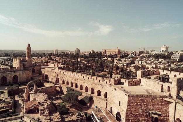 Museu David Tower, cidade velha de Jerusalém. A torre de Davi é uma cidadela antiga localizada perto do portão de Jaffa, na entrada da cidade velha de Jerusalém