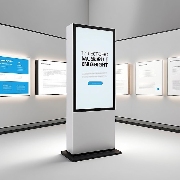 Museumsausstellung Mockup Digitaler leerer weißer Bildschirm für interaktive Benutzerbeteiligung