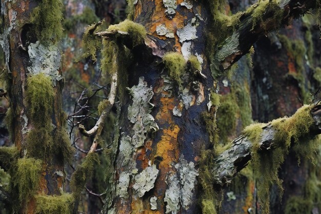 Foto musgo y líquen en un árbol en el bosque tropical