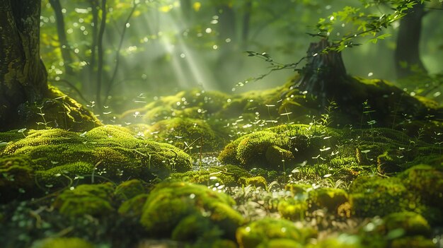 Foto el musgo y la luz del sol iluminan el suelo