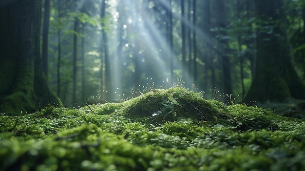 Foto el musgo y la luz del sol iluminan el suelo