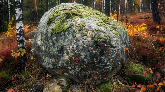 Foto el musgo en la roca en el parque nacional stolby en el bosque de krasnoyarsk y una gran piedra con m ai generativa