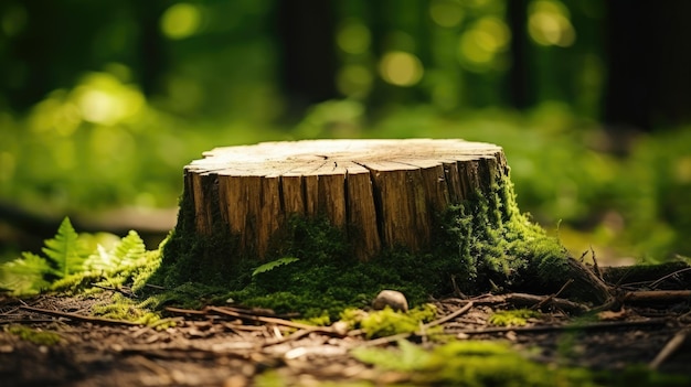 El musgo verde adorna un tronco de árbol de madera añadiendo belleza natural al suelo del bosque