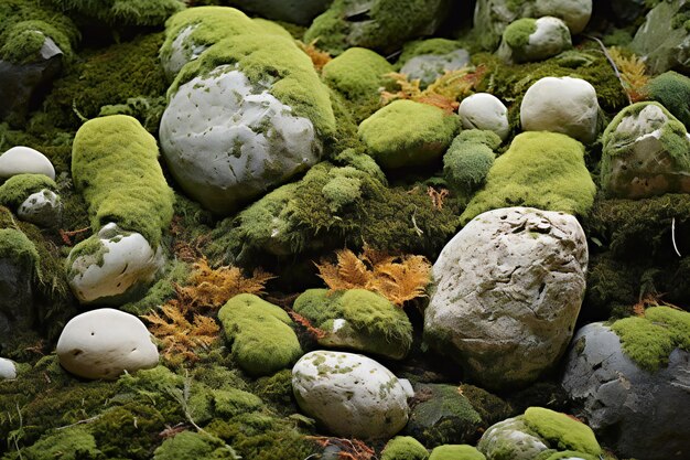 Foto el musgo verde en las rocas en el bosque de primer plano de la foto