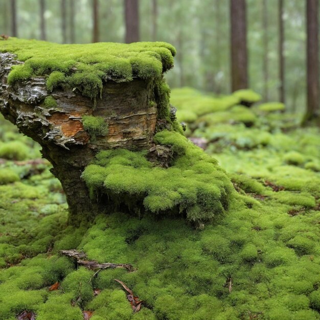 El musgo verde en un tronco de árbol podrido en el bosque