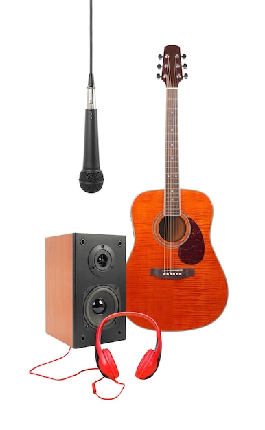 Música e som orange flame maple guitarra microfone gabinete de alto-falante vermelho fone de ouvido isolado