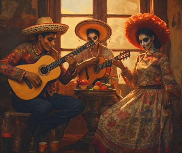 Música folclórica mexicana tocando ao fundo