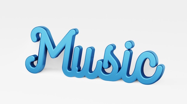 Música. Una frase caligráfica. Logotipo 3d en el estilo de la caligrafía de la mano sobre un fondo uniforme blanco con sombras. Representación 3D.