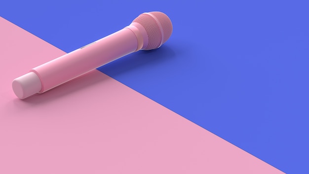 Música de micrófono rosa. concepto de idea mínima, render 3d.