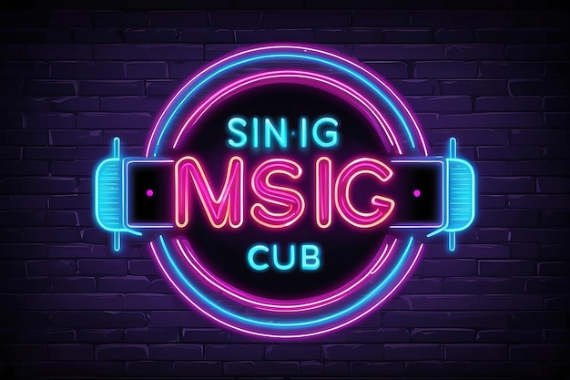 Música de neón cantar estandarte de club nocturno logotipo emblema y etiqueta cartel brillante luz estandarte eléctrico con cartel de música ilustración vectorial