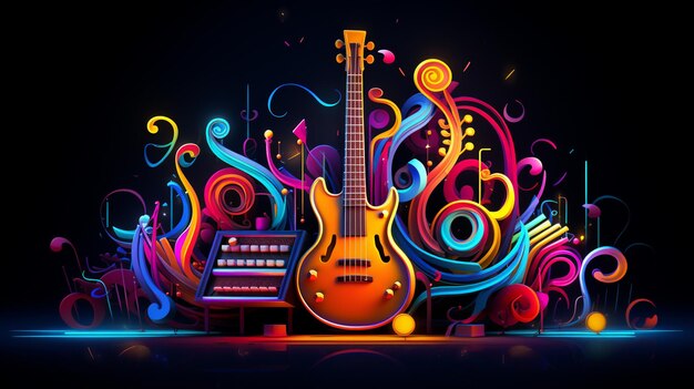 Foto música neonovaa guitarra i krasocnyj fon (en inglés)