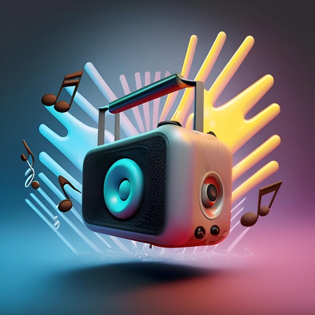 Música no ar conceito legal 3D render rádio somGenerative Ai