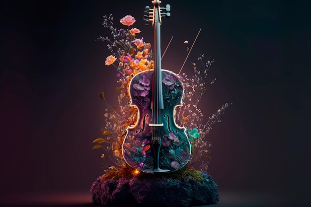 Musical de design de fantasia Flores incríveis feitas de violino