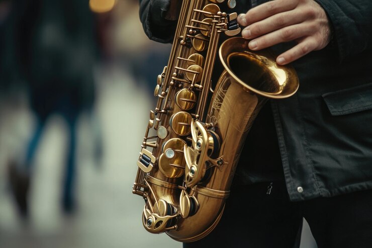 Foto un músico actuando en las calles de la ciudad genial para música de fondo o escenas urbanas