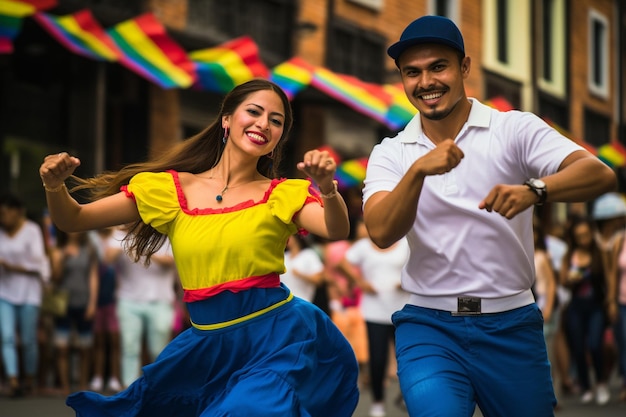 Foto músico colombiano tocando la guitarra con la bandera en el fondo