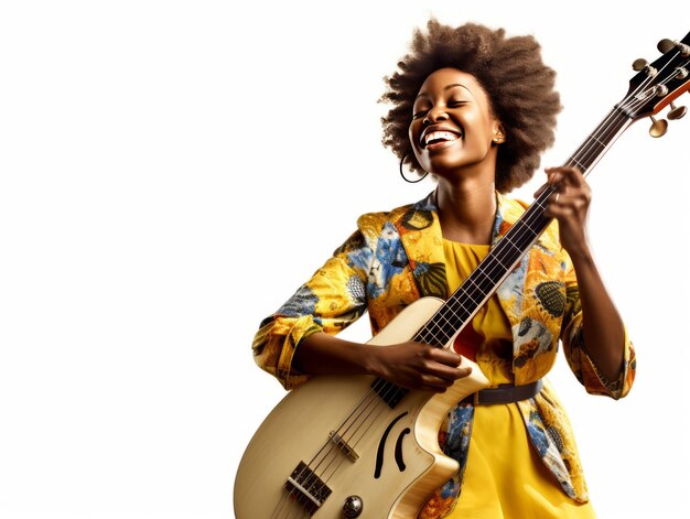 Foto músico femenino con guitarra eléctrica