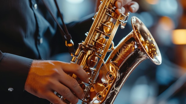 Músico hábil tocando el saxofón con pasión