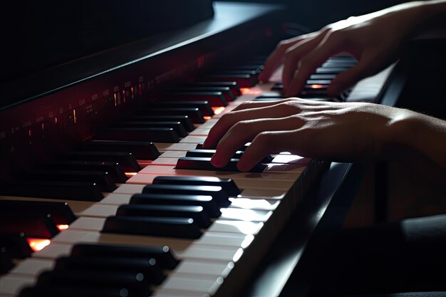 Músico mãos no teclado de piano Instrumento de música clássica Generative AI