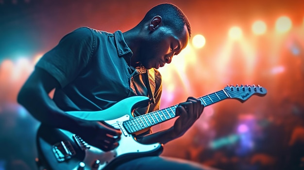 Músico perdido em sua bandeira de paixão