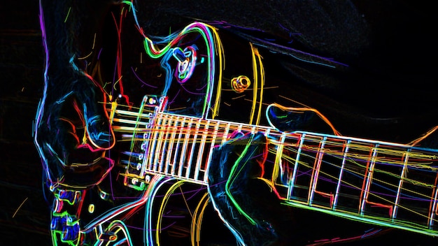 músico toca guitarra elétrica. pintura de néon de cor abstrata.