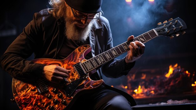 Foto un músico tocando la guitarra eléctrica durante un concierto