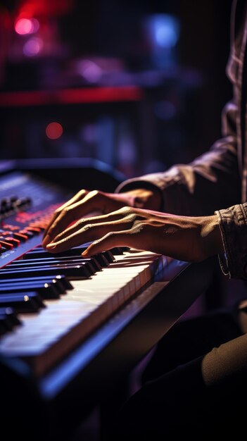 Músico tocando teclado com espaço de cópia Generative AI