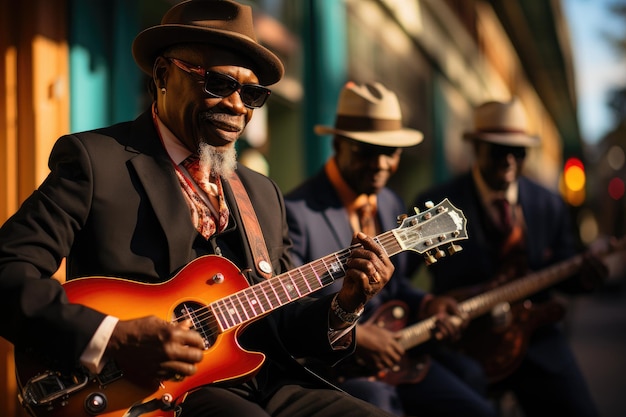 Músicos callejeros tocando en Nueva Orleans