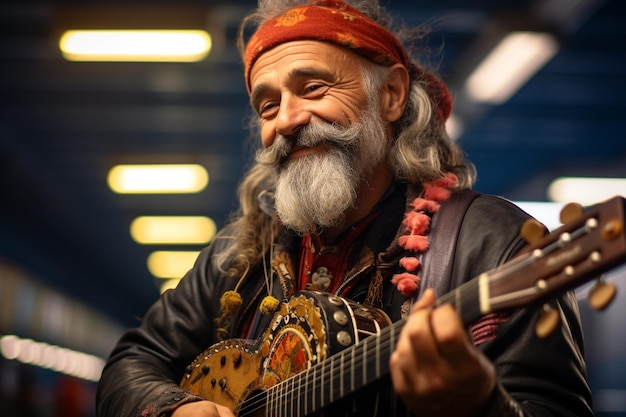 músicos de rua tocam do lado de fora nas faixas de pedestres do metrô fazem por diversão ou por dinheiro música criatividade fofa feliz guitarra estilo antigo vocais melodia sorrindo