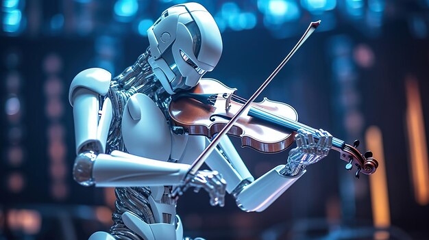 Foto músicos robóticos robots blancos orquesta orquesta robótica artistas robóticos
