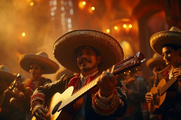 Foto músicos tradicionais mexicanos se apresentando em um ai generativo